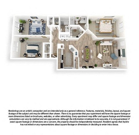 Floor plan for 3 beds, 2 baths, 1135 sqft